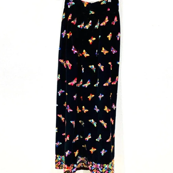 Gisella Heinemann VTG Embroidered Butterflies on Black Velvet Maxi Skirt SZ 8 - Picture 5 of 11